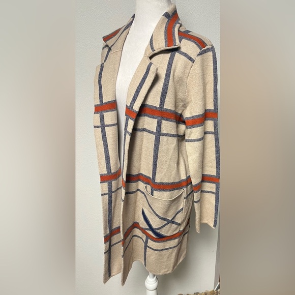 Oliver O Women's Tan Navy & Orange 
Open Front Jacket With Pockets 
Size Small - Picture 5 of 6